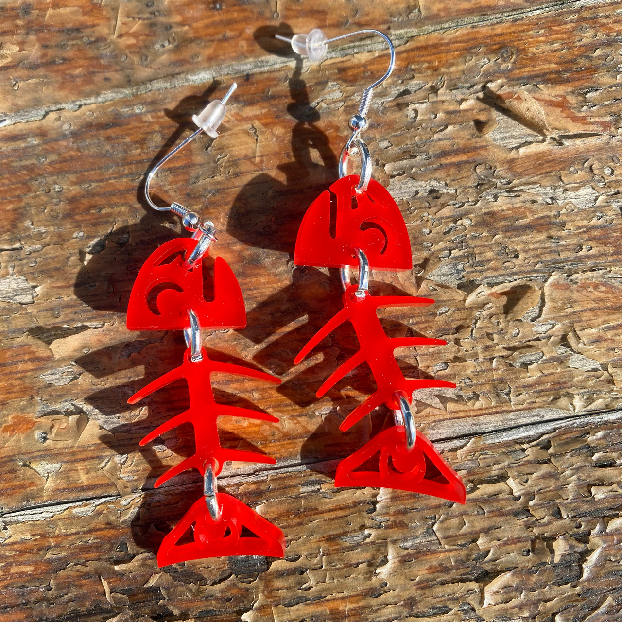 Small Salmon Ghost Earrings - Red