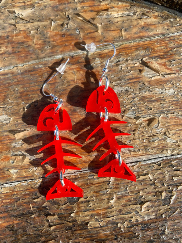 Small Salmon Ghost Earrings - Red