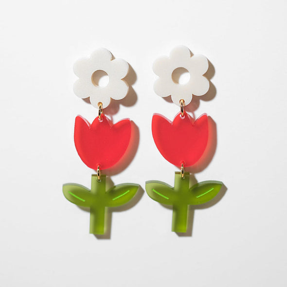 Tulip Dangle Earrings-Red