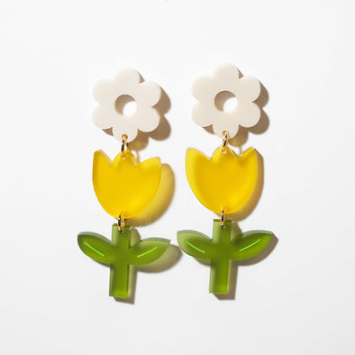 Tulip Dangle Earrings-Yellow