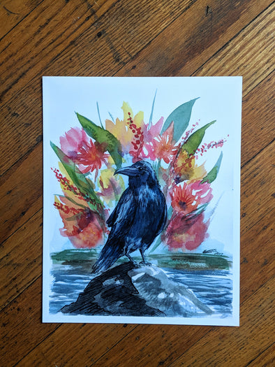 Fauna: Raven Watercolor Card
