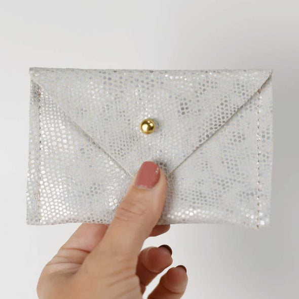 Card Wallet: Iridescent Lace Pattern Leather