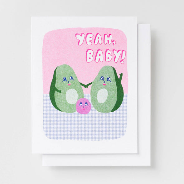Yea Baby Avocado Risograph Card