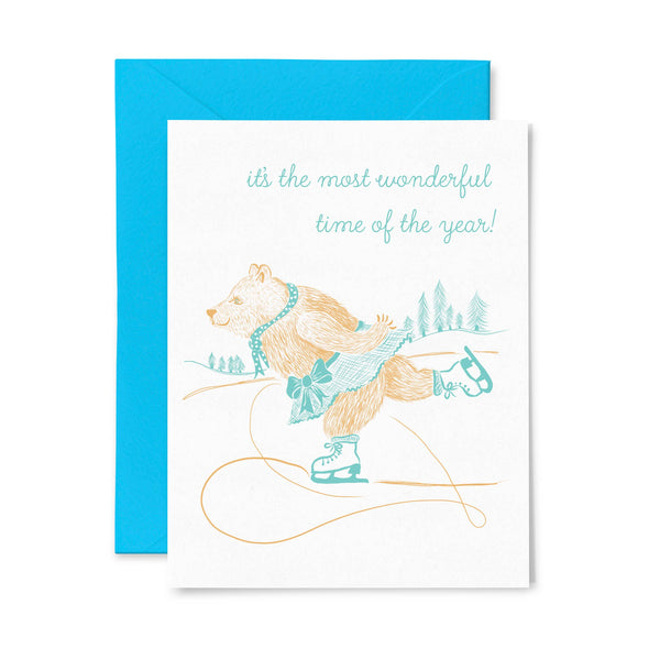 Bear Skate | Letterpress Greeting Card | Holiday/Christmas