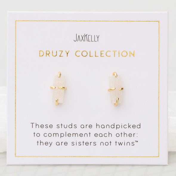 White Bar Druzy Studs