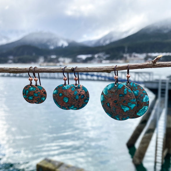 Copper Patina Hammered Disc Earrings