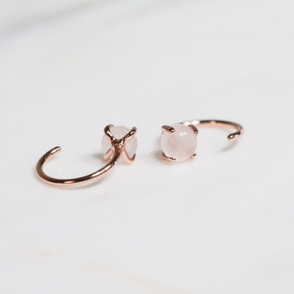 Rose Quartz Huggie Earrings