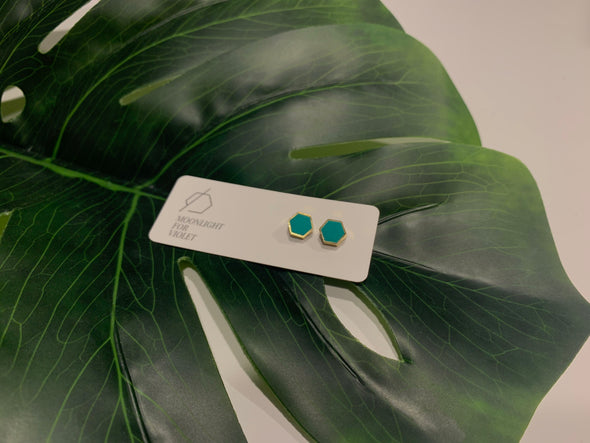 Gold Plate Hexagon Studs