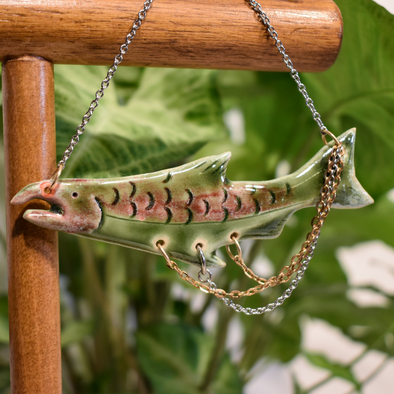 Ceramic Chained Salmon Necklace