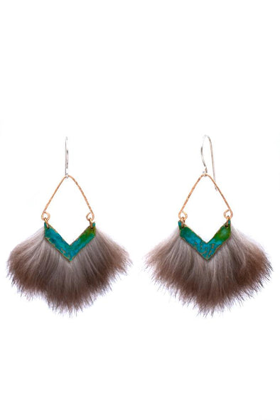 Mini Patina Deep V Sea Otter Fur Earrings