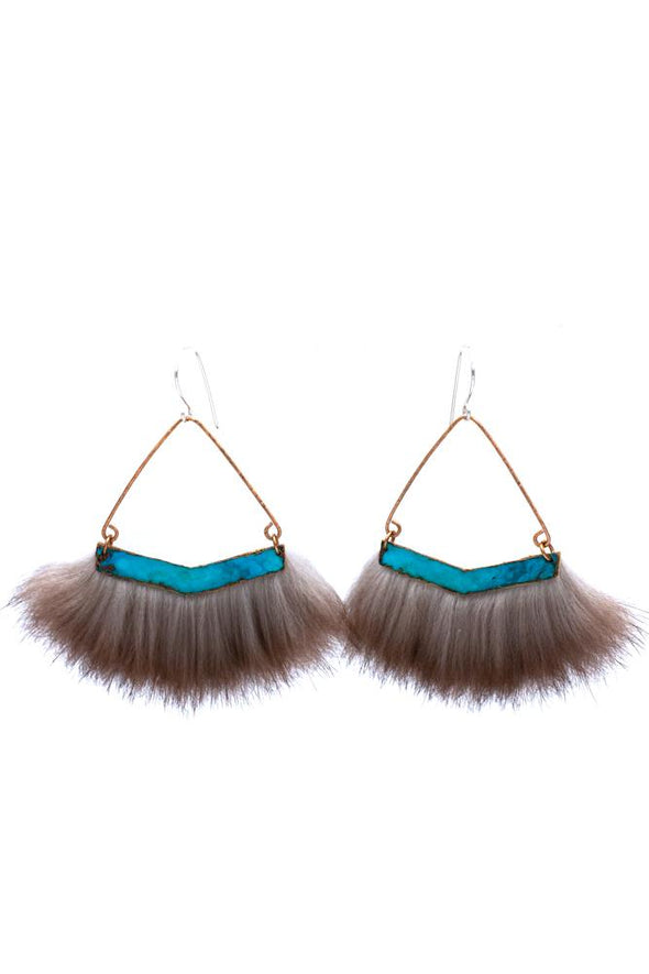 Patina Wide V Otter Fur Earrings