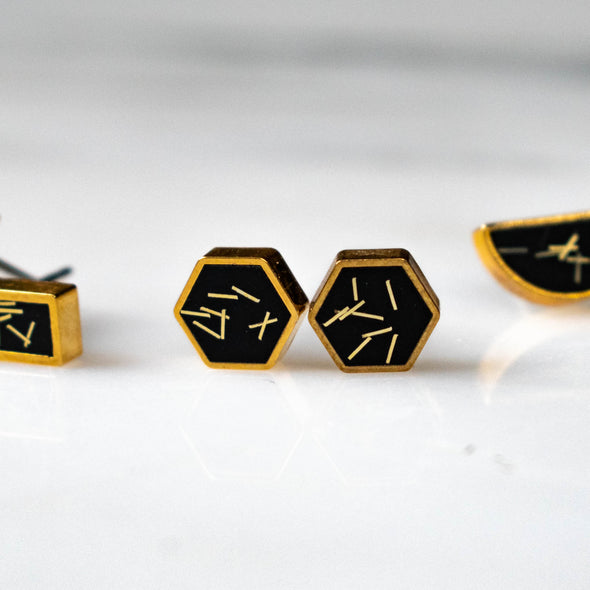 Gold Plate Hexagon Studs