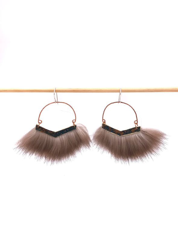 Patina Wide V Otter Fur Earrings