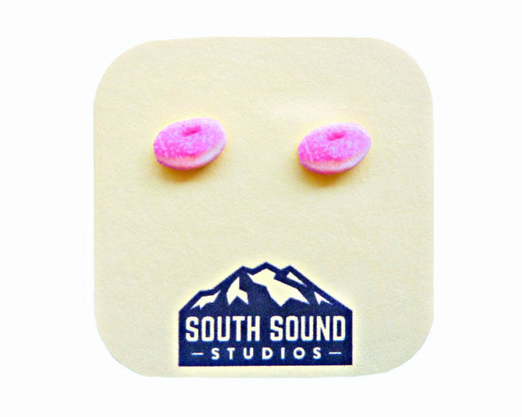 Frosted Pink Donut Stud Earrings