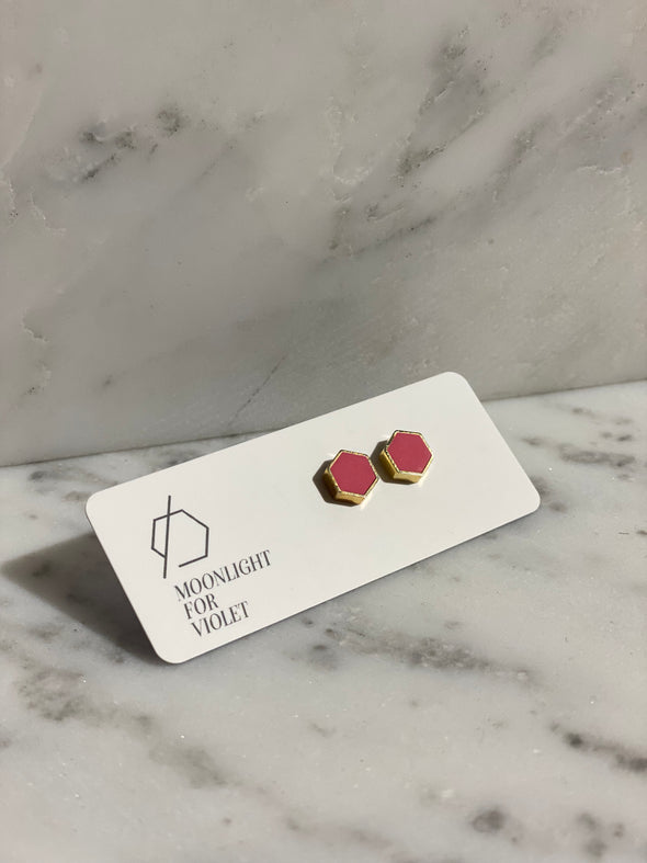 Gold Plate Hexagon Studs