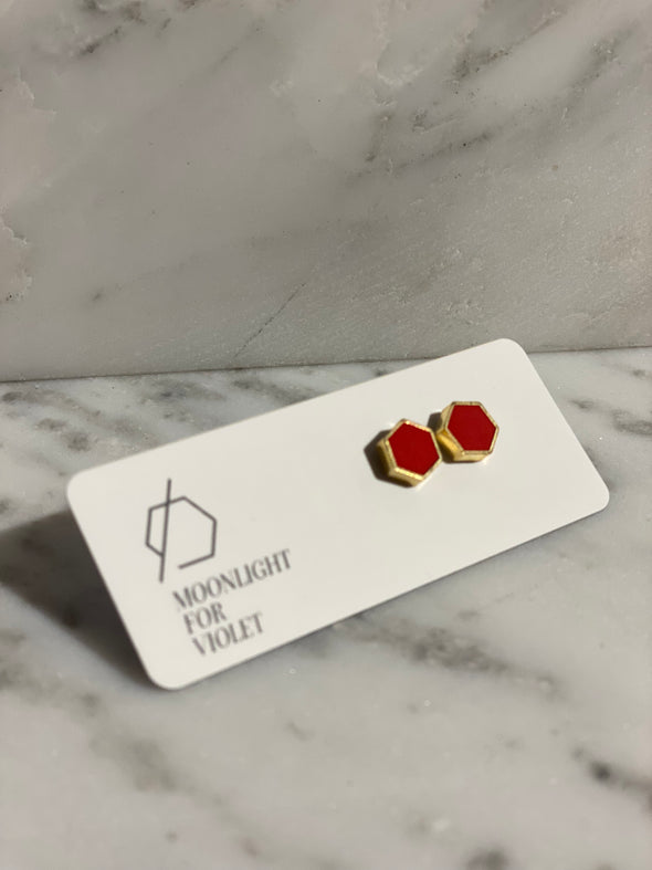 Gold Plate Hexagon Studs