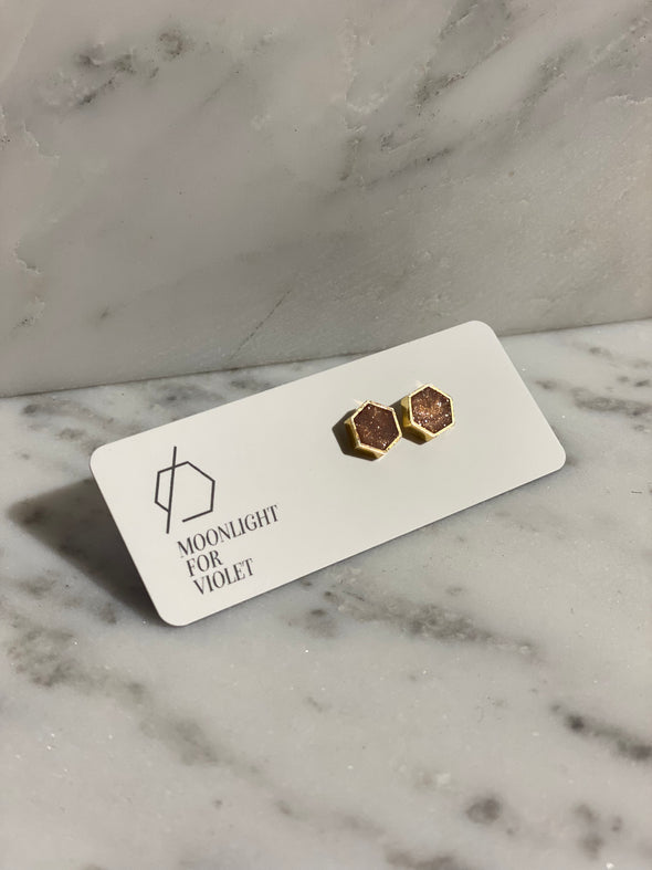 Gold Plate Hexagon Studs