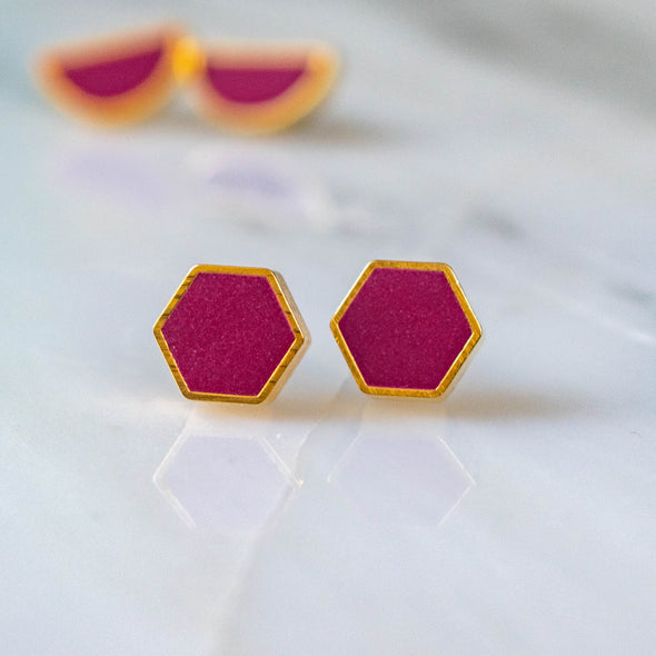 Gold Plate Hexagon Studs