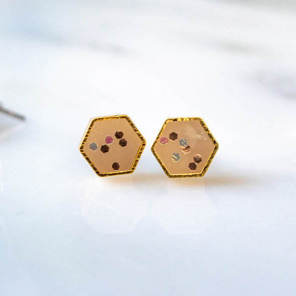 Gold Plate Hexagon Studs