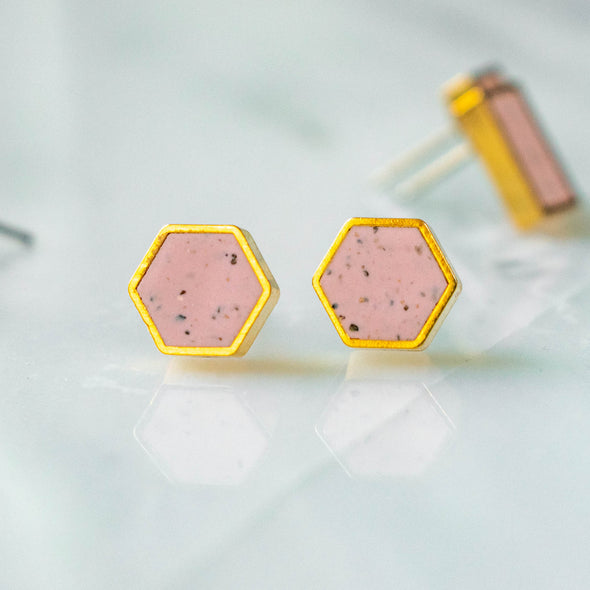 Gold Plate Hexagon Studs